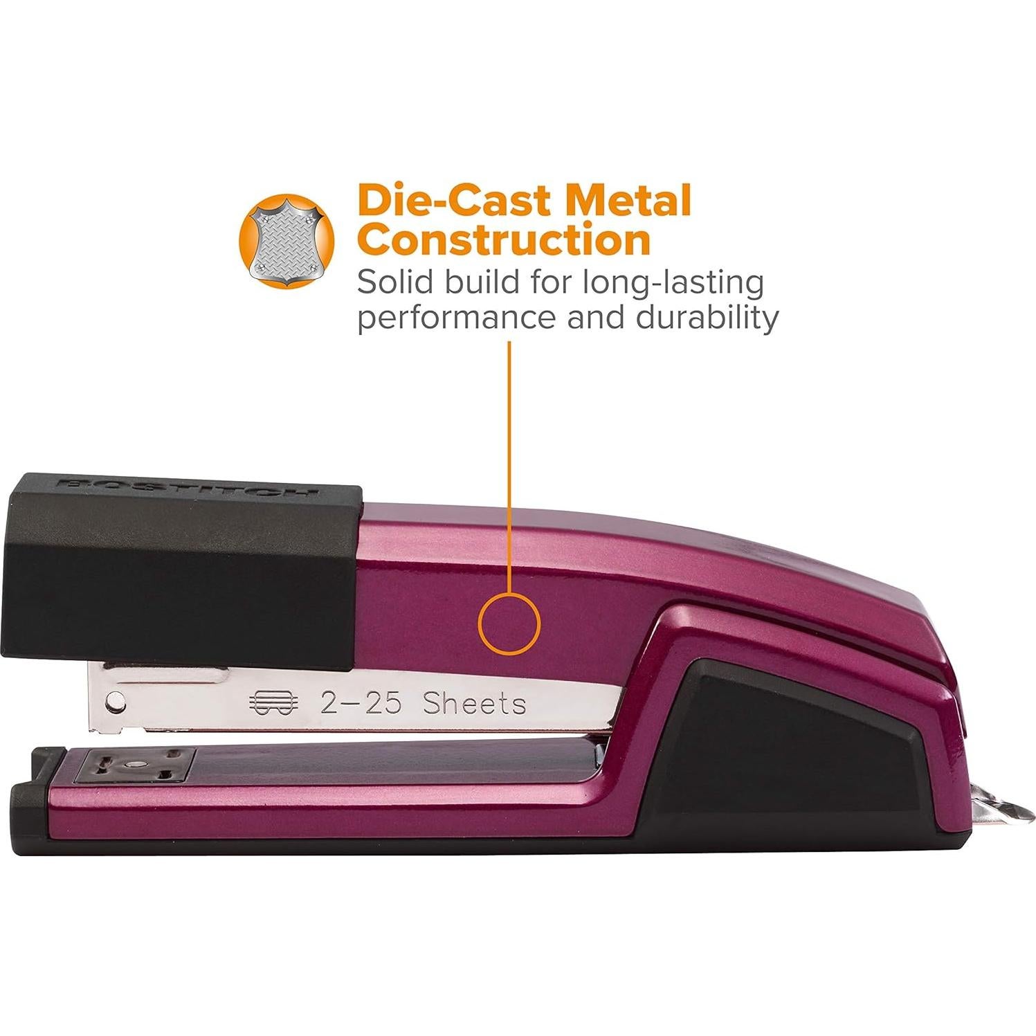 Grapadora Bostitch Épico Metal 25 Hojas Magenta con Removedor