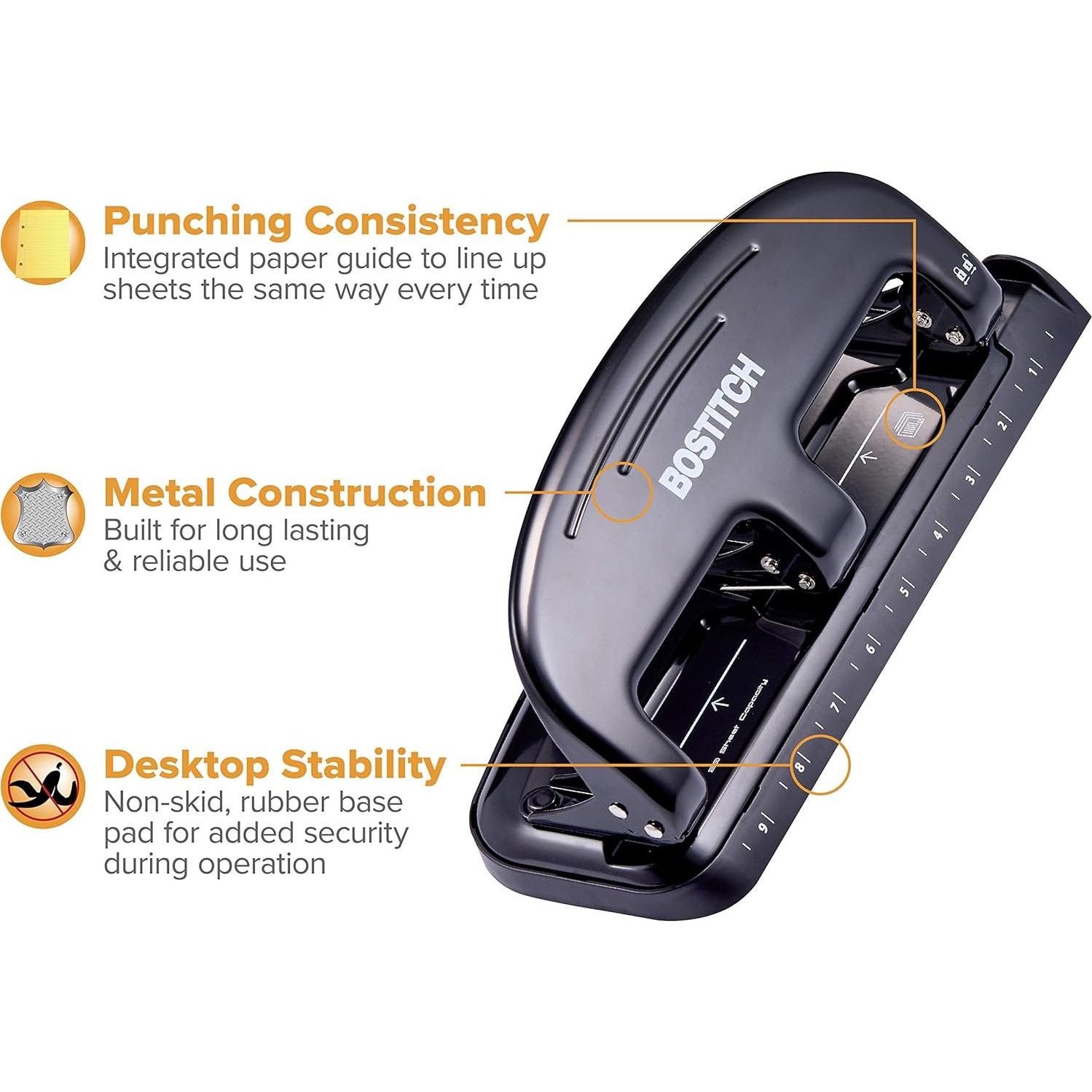 Perforadora Bostitch HP20 20 Hojas 3 Agujeros Metal Negra