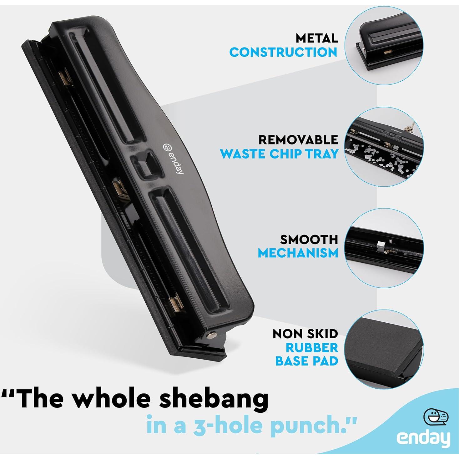 Perforadora de 3 Agujeros Enday Ajustable 10 Hojas Negra