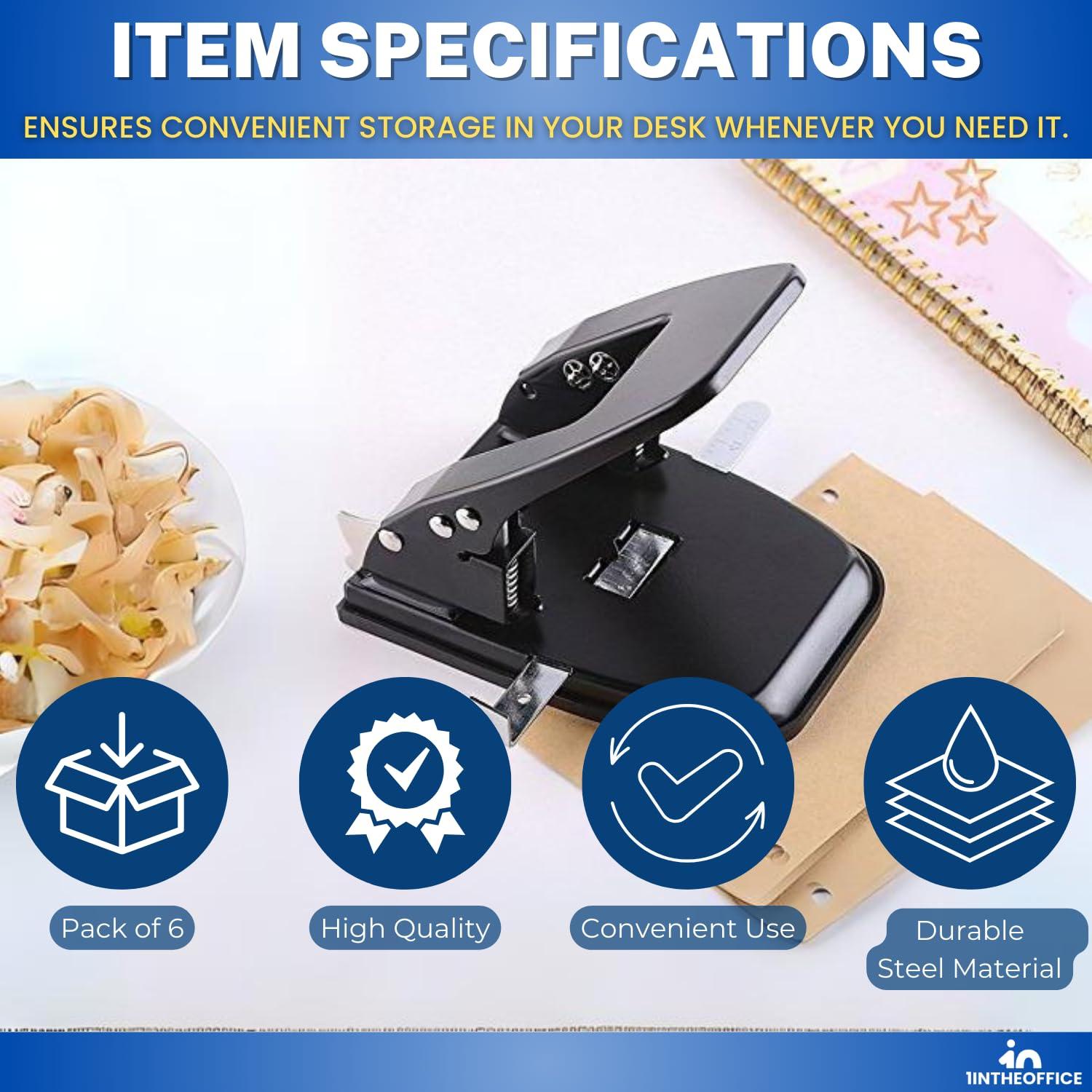 Perforadora de 2 Agujeros 1EnLaOficina, Capacidad 28 Hojas, Negra