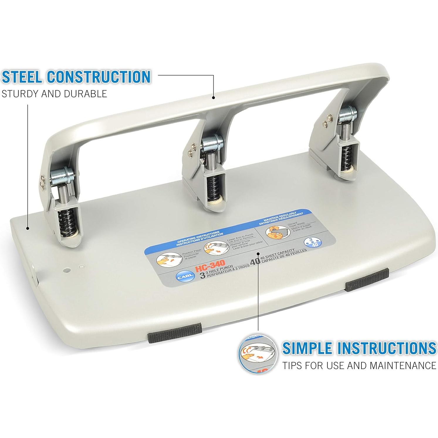 Perforadora de Papel Carl HC-340 3 Agujeros 40 Hojas Metálica