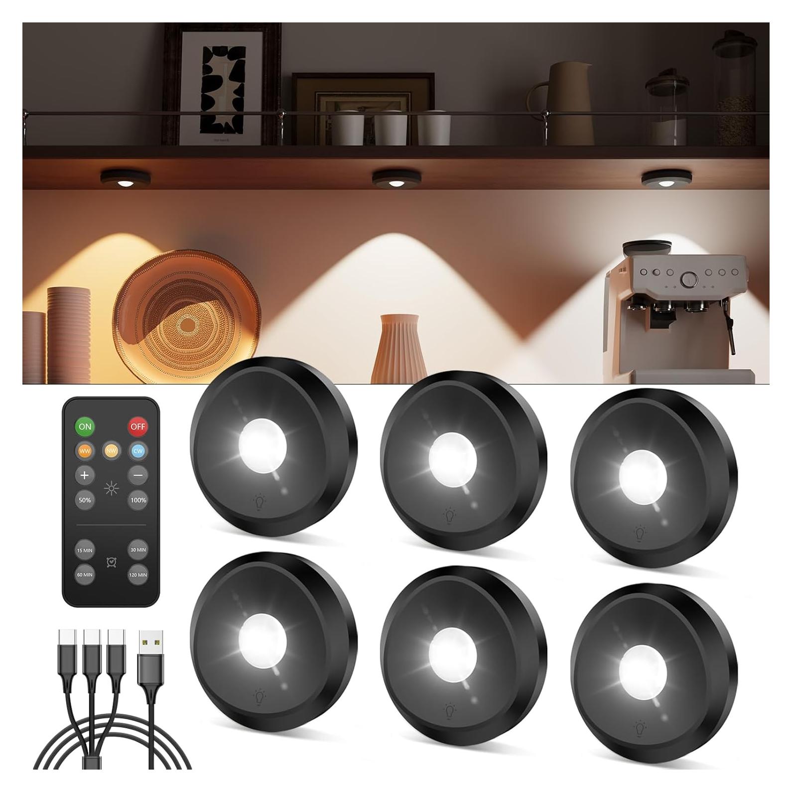 Luces Puck Recargables Tedmos 2400mAh con Control Remoto