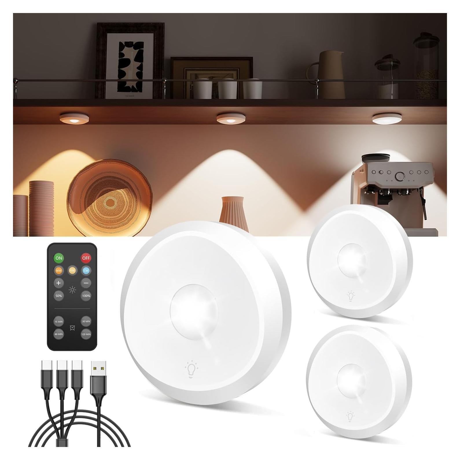 Luces Puck LED Recargables Tedmos 2400mAh con Control Remoto