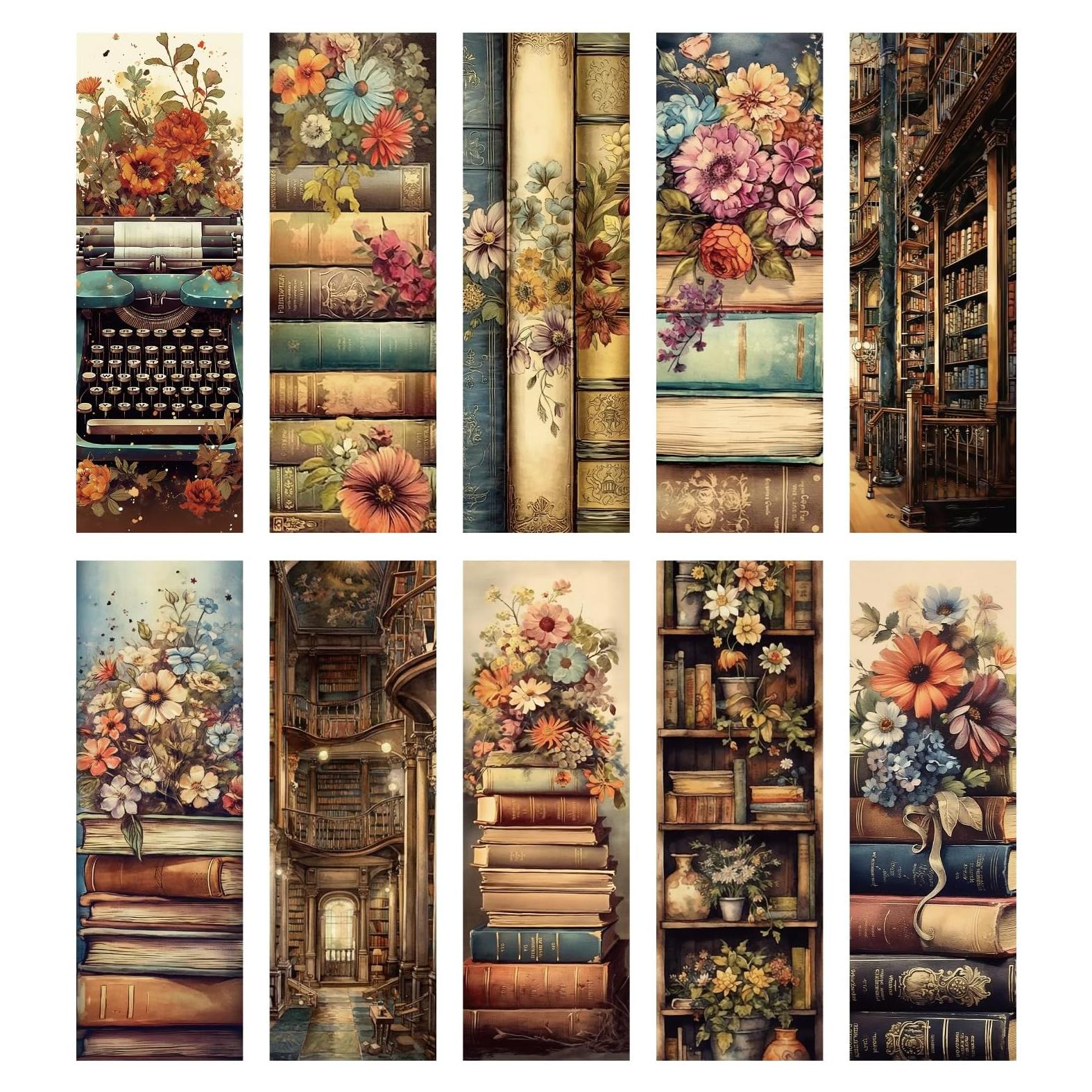 100 Marcadores de Libro Vintage Afritee - Papel Floral Retro