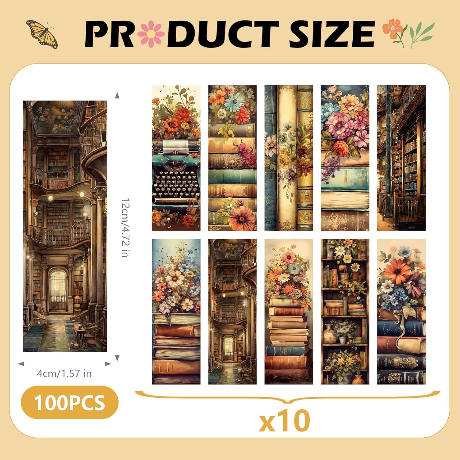 100 Marcadores de Libro Vintage Afritee - Papel Floral Retro