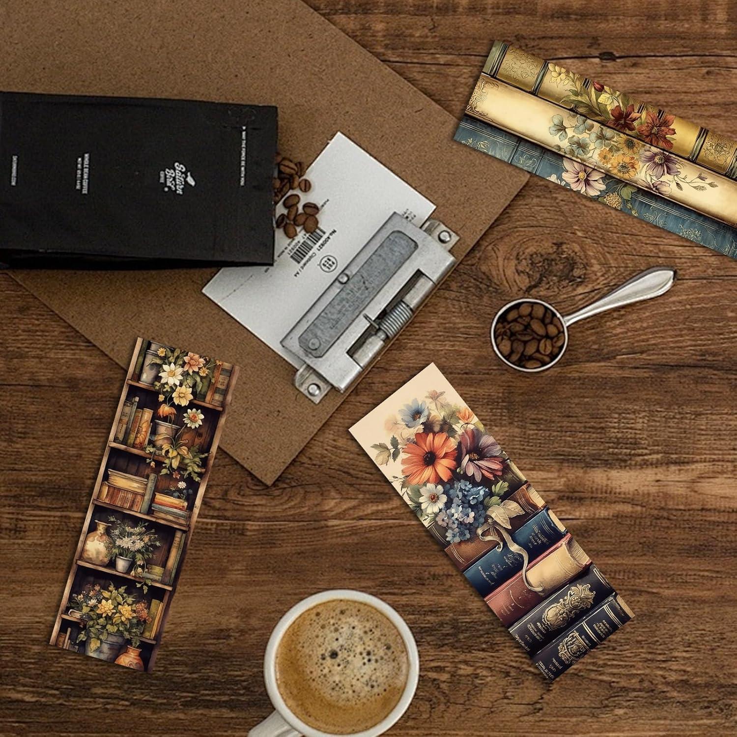 100 Marcadores de Libro Vintage Afritee - Papel Floral Retro