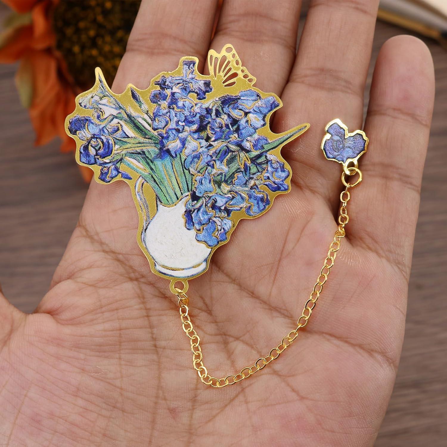 Marcadores de Metal con Cadena QUPIVA - 4 Pcs Diseño Floral Dorado