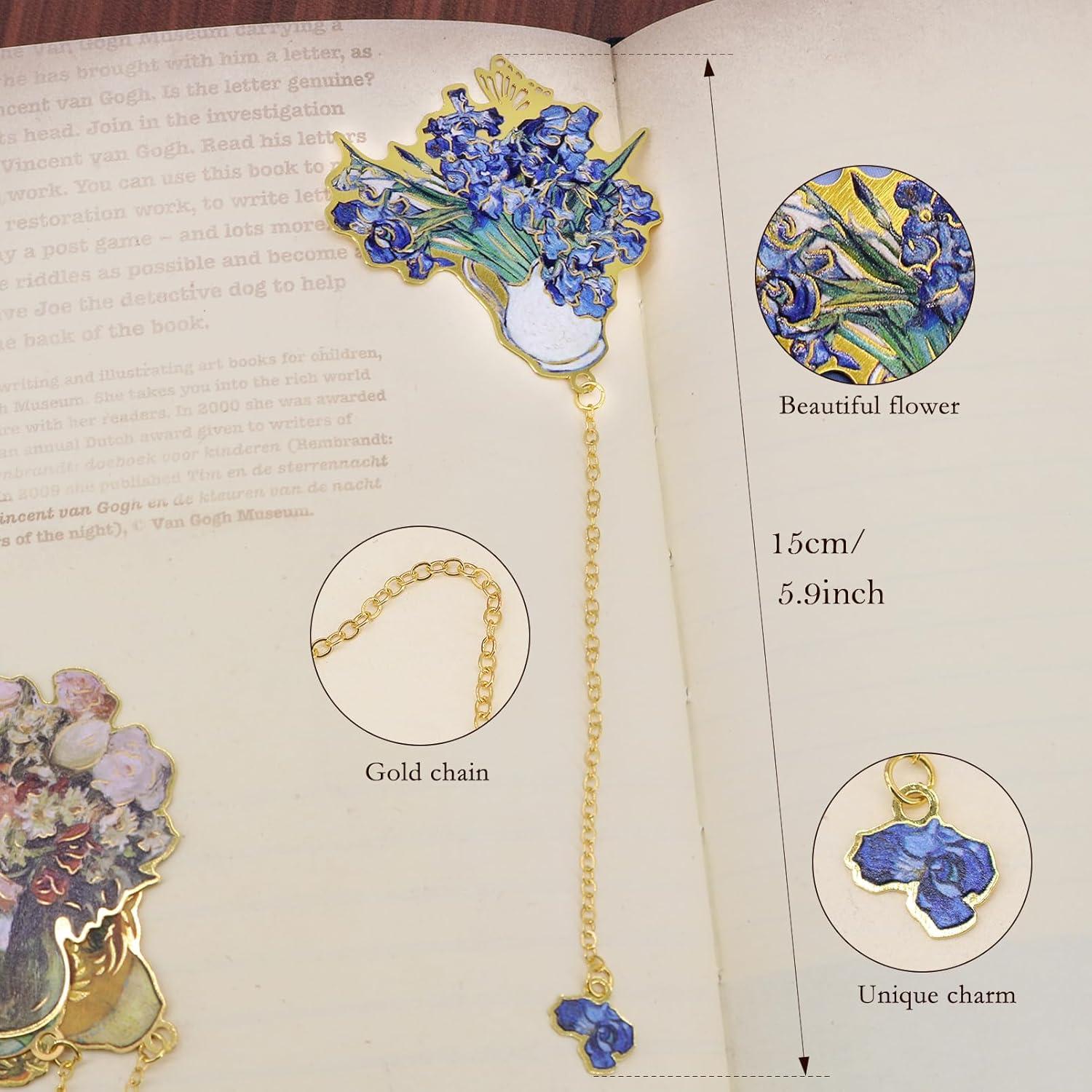 Marcadores de Metal con Cadena QUPIVA - 4 Pcs Diseño Floral Dorado