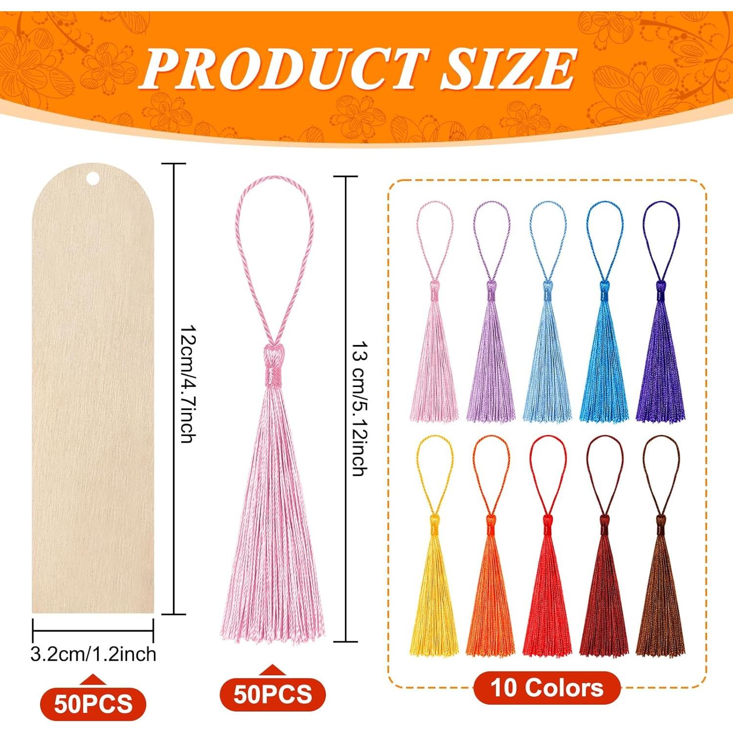 50 Marcadores de Madera Sin Terminar Ira Pollitt con Borlas Coloridas