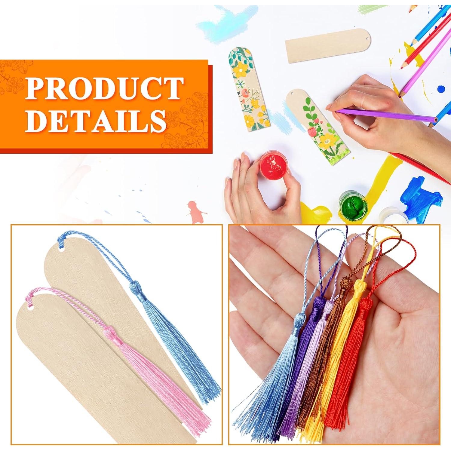 50 Marcadores de Madera Sin Terminar Ira Pollitt con Borlas Coloridas