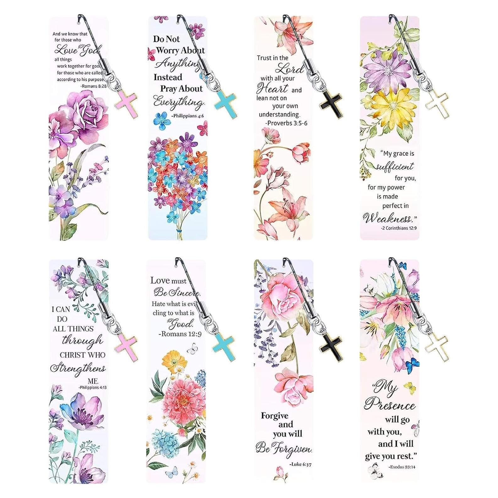 8 Marcadores de Libros Acrílicos HTTDMY con Diamantes y Cruz