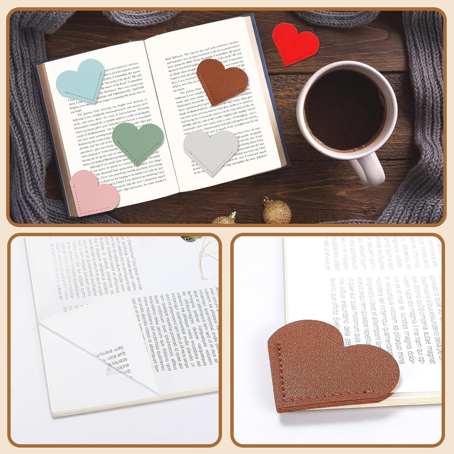 Set de 12 Marcadores de Libros Corazón Cuero PU AMDBHC