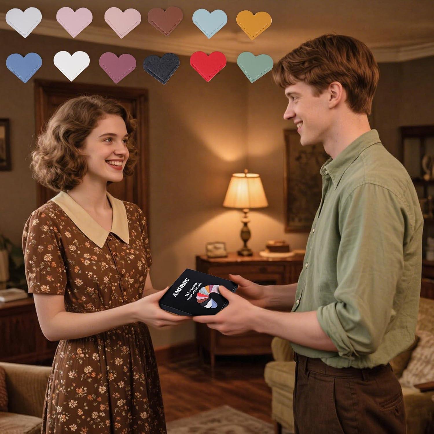 Set de 12 Marcadores de Libros Corazón Cuero PU AMDBHC