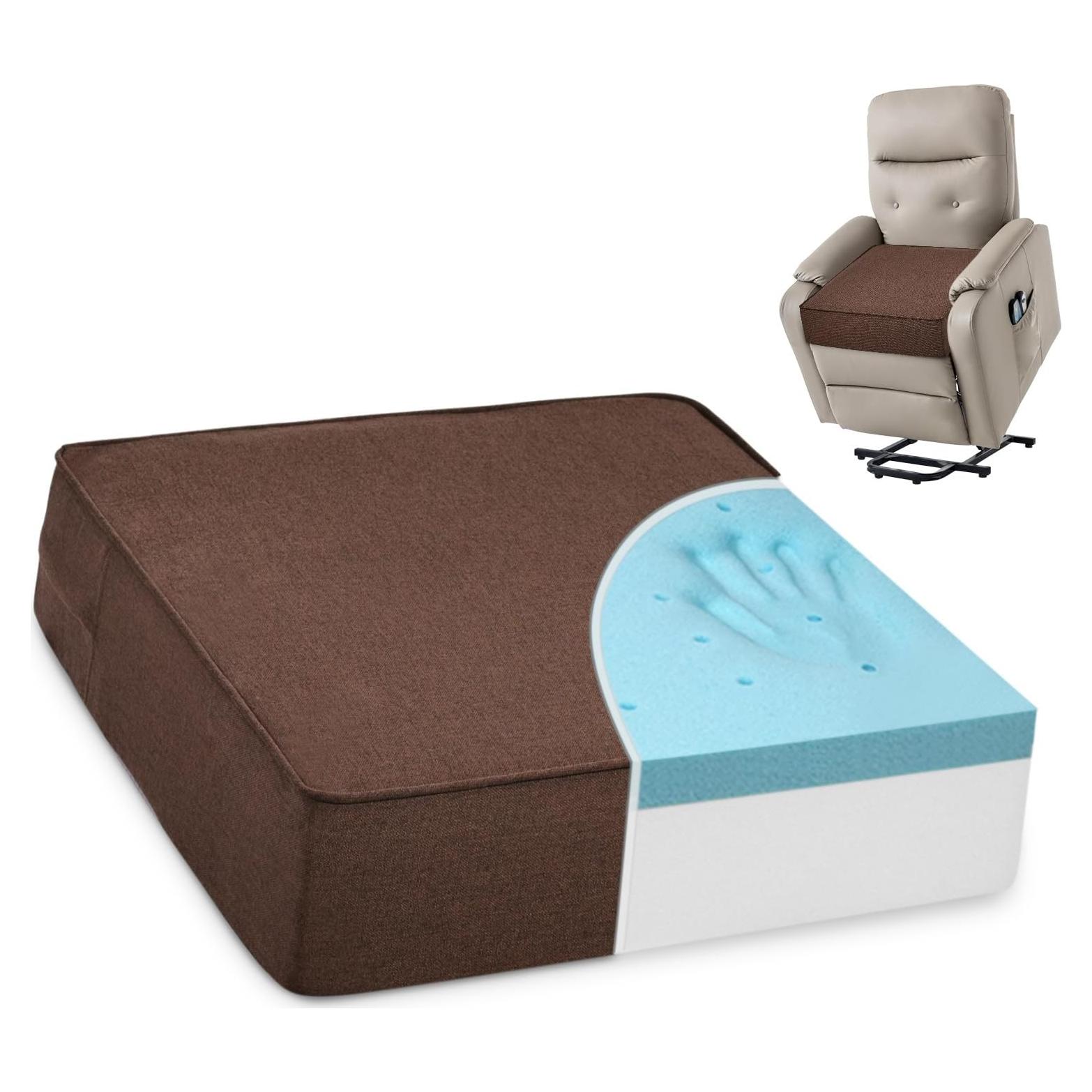 Shinnwa Gel Memory Foam Recliner Cushion for Elderly, Extra Large Seat Cushion, Dual-Layer Foam Chair Pad for Couch, Armchair, Wicker Chairs, Floor, 20 × 20 × 5in, Caramel