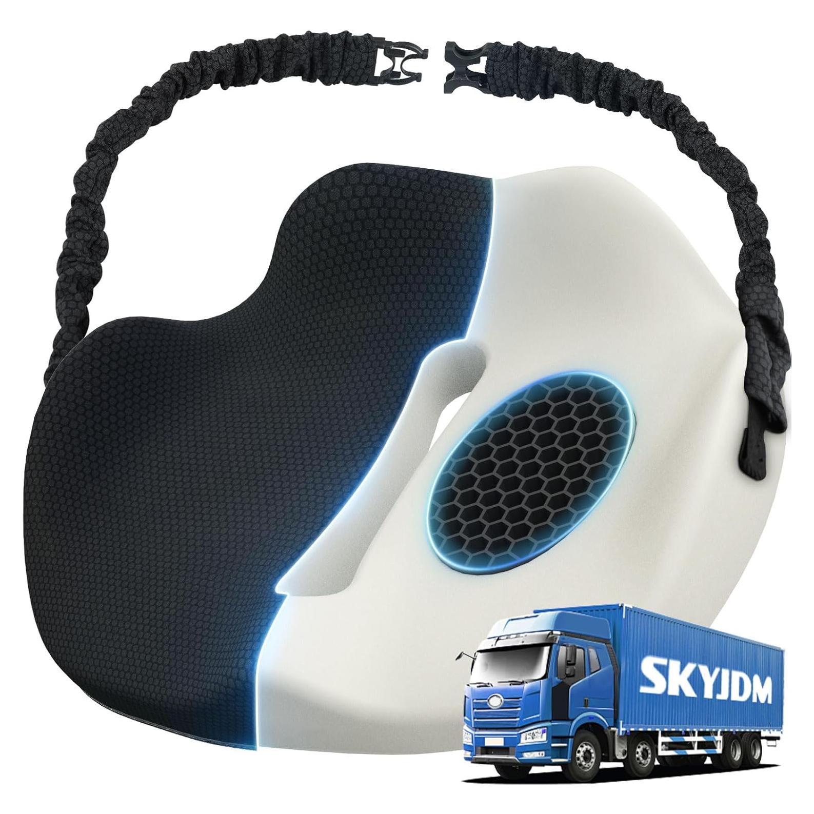Cojín de Asiento Ergonómico SKYJDM para Camión - Espuma Viscoelástica y Gel TPE, Antideslizante, Lavable, Negro