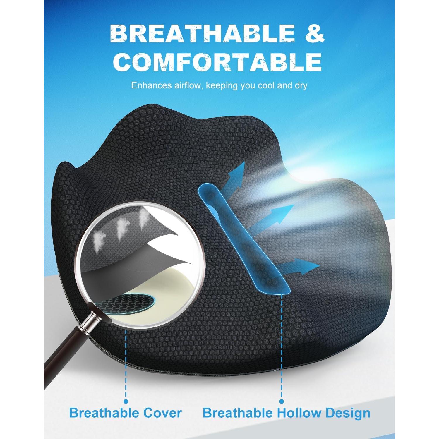 Cojín de Asiento Ergonómico SKYJDM para Camión - Espuma Viscoelástica y Gel TPE, Antideslizante, Lavable, Negro