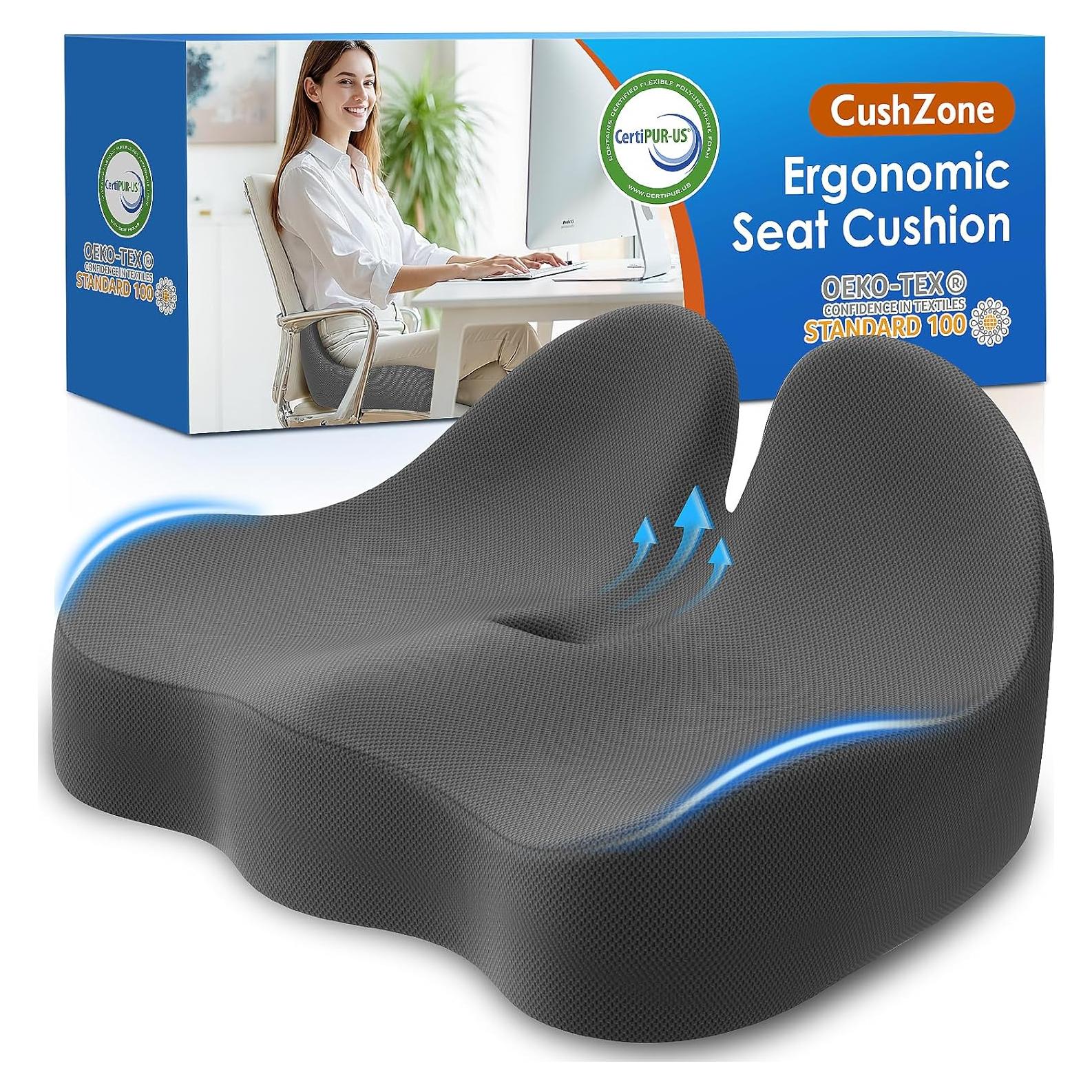 Cojín de Asiento Ergonomico CushZone Gris - Espuma Viscoelástica