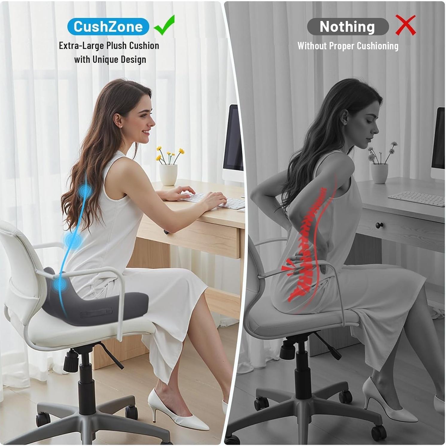 Cojín de Asiento Ergonomico CushZone Gris - Espuma Viscoelástica