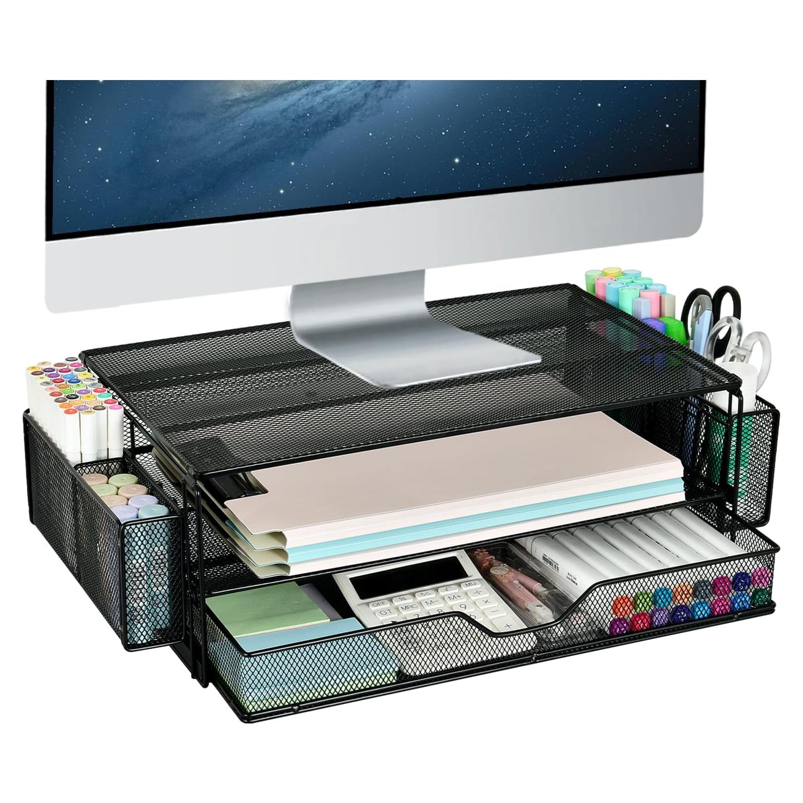 Soporte para Monitor AUPSEN 2 Niveles con Cajón y Sujetapapeles