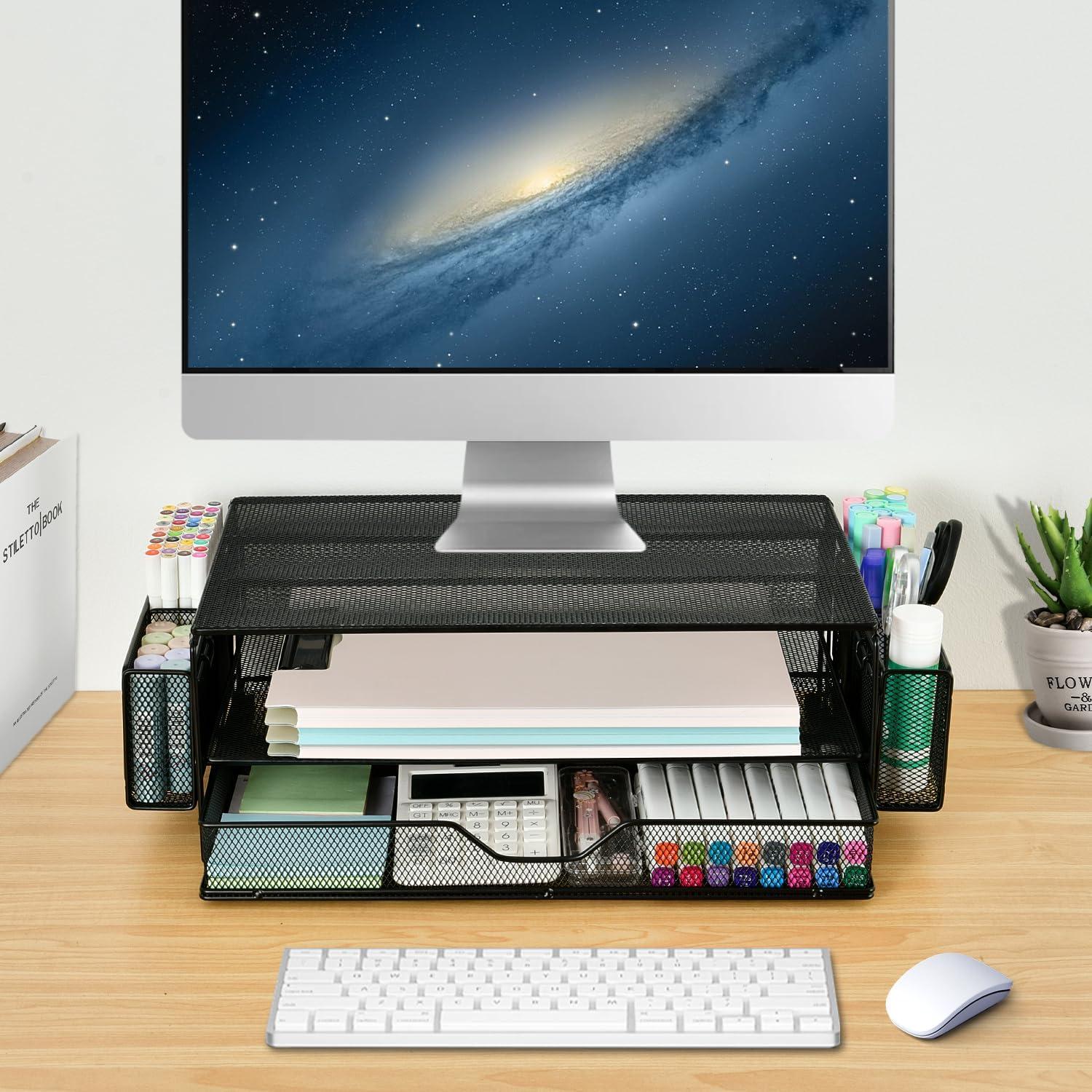 Soporte para Monitor AUPSEN 2 Niveles con Cajón y Sujetapapeles