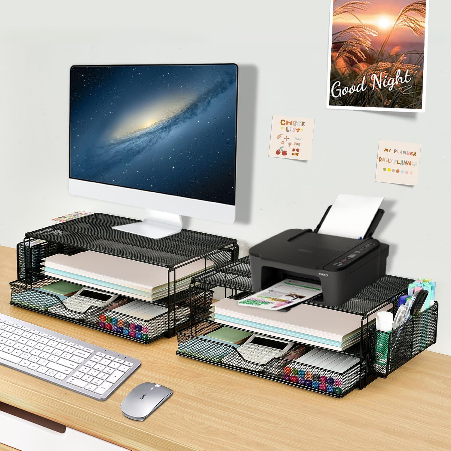 Soporte para Monitor AUPSEN 2 Niveles con Cajón y Sujetapapeles