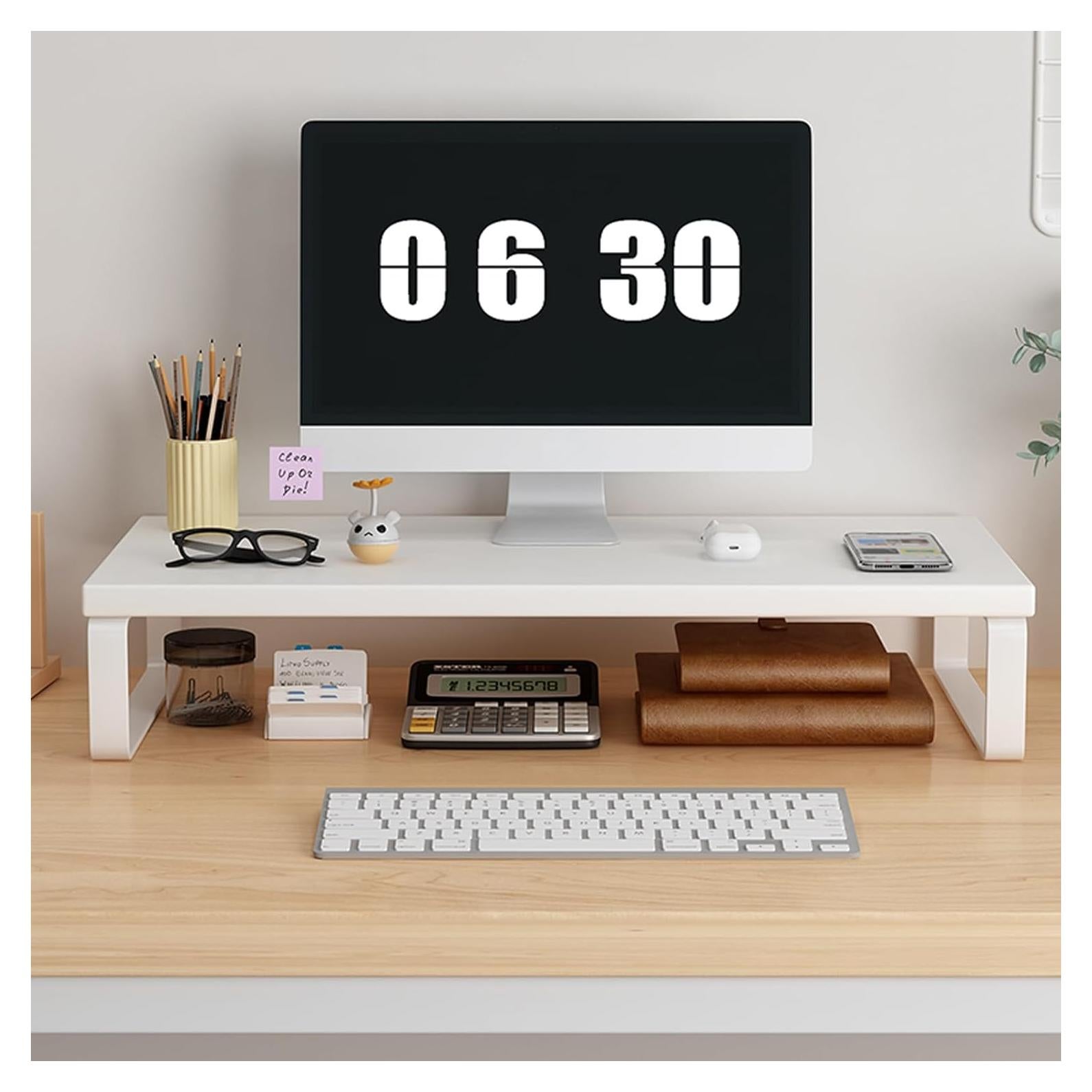 Soporte de Monitor de Madera Crayfomo Elevador Ergonomico Blanco