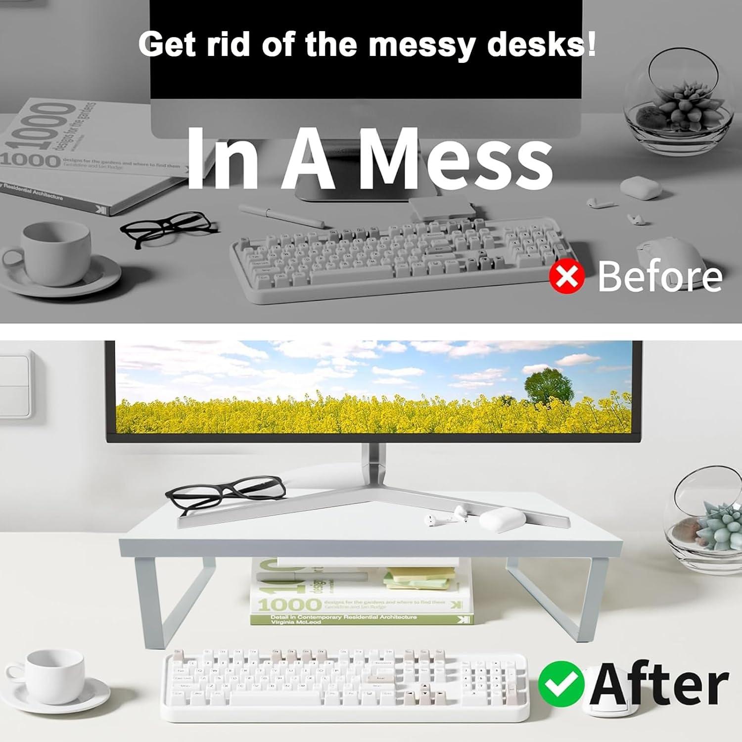 Soporte de Monitor de Madera Crayfomo Elevador Ergonomico Blanco