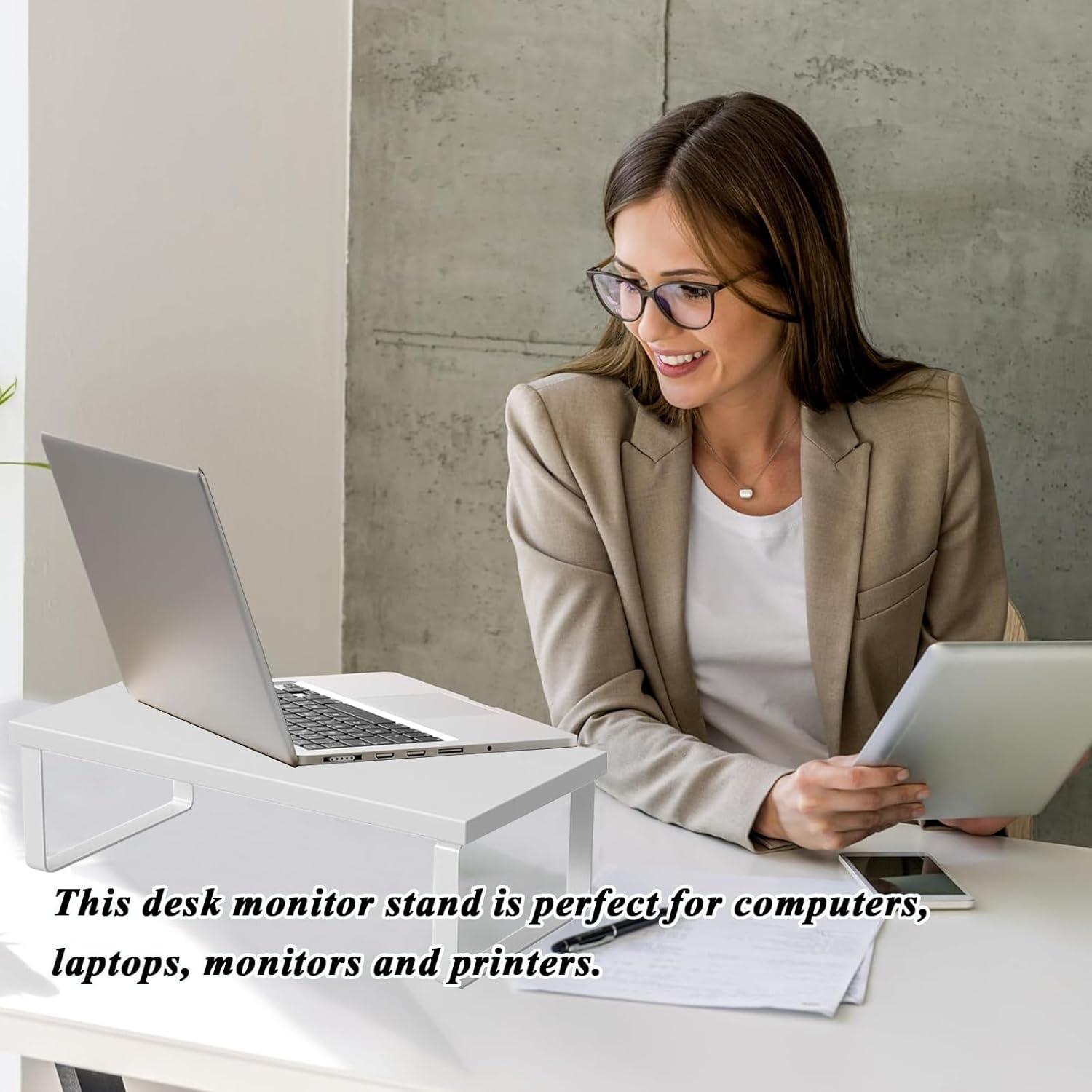 Soporte de Monitor de Madera Crayfomo Elevador Ergonomico Blanco