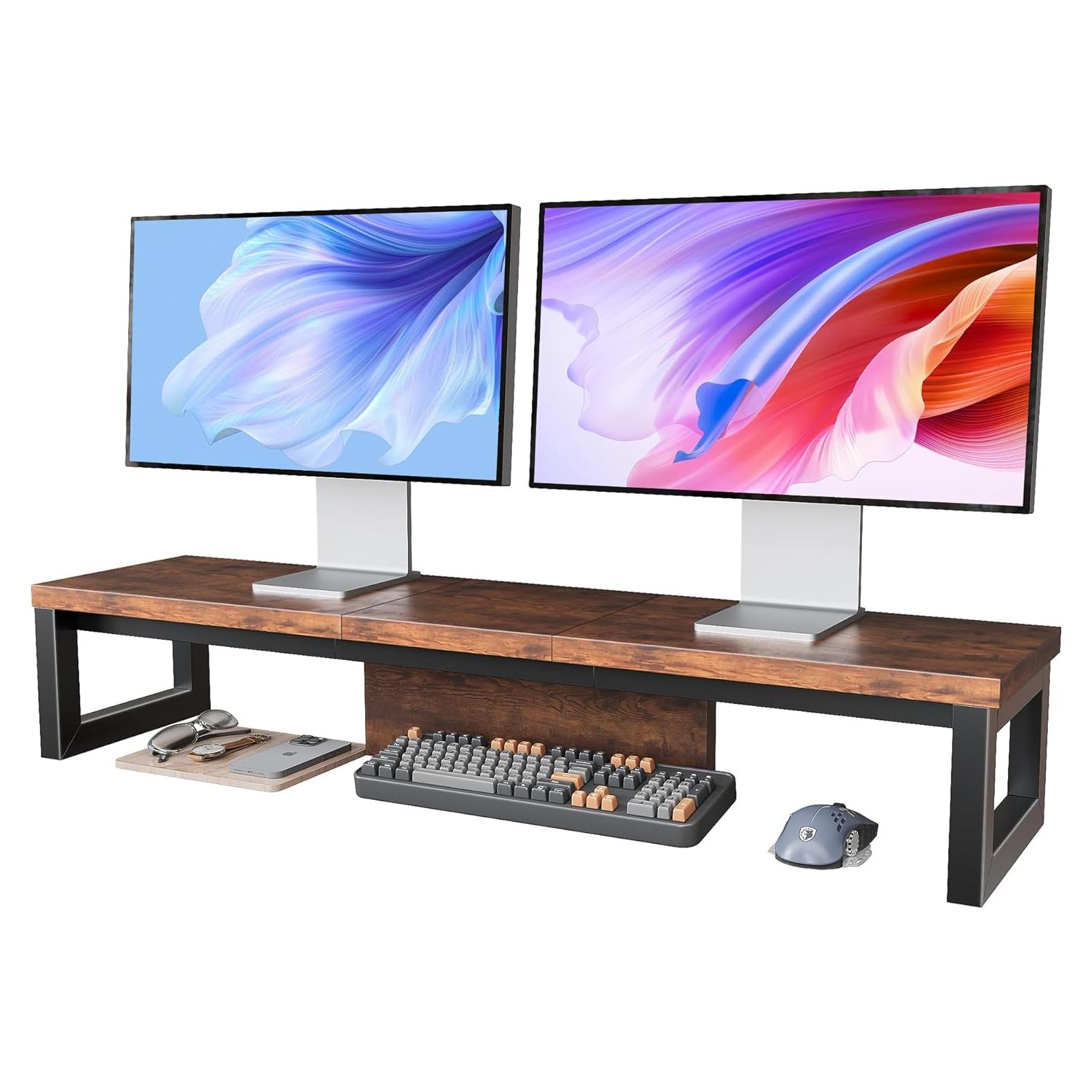 Soporte Doble para Monitor HEWORLIF de Madera y Acero 90cm