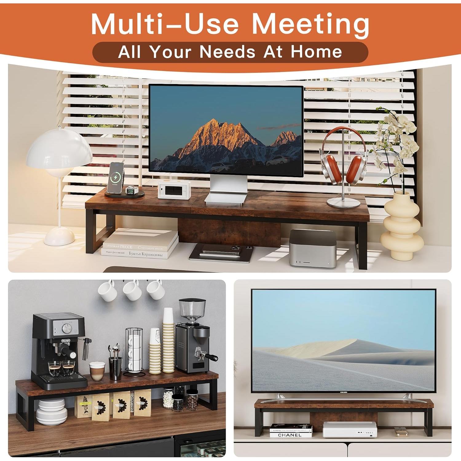 Soporte Doble para Monitor HEWORLIF de Madera y Acero 90cm