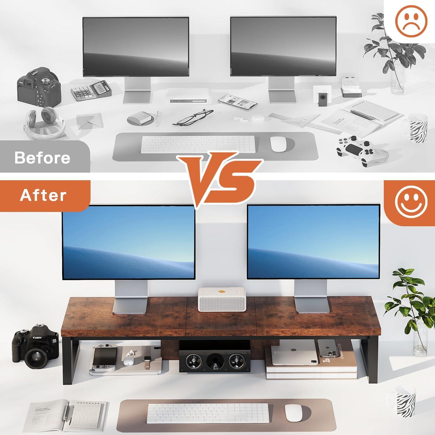 Soporte Doble para Monitor HEWORLIF de Madera y Acero 90cm