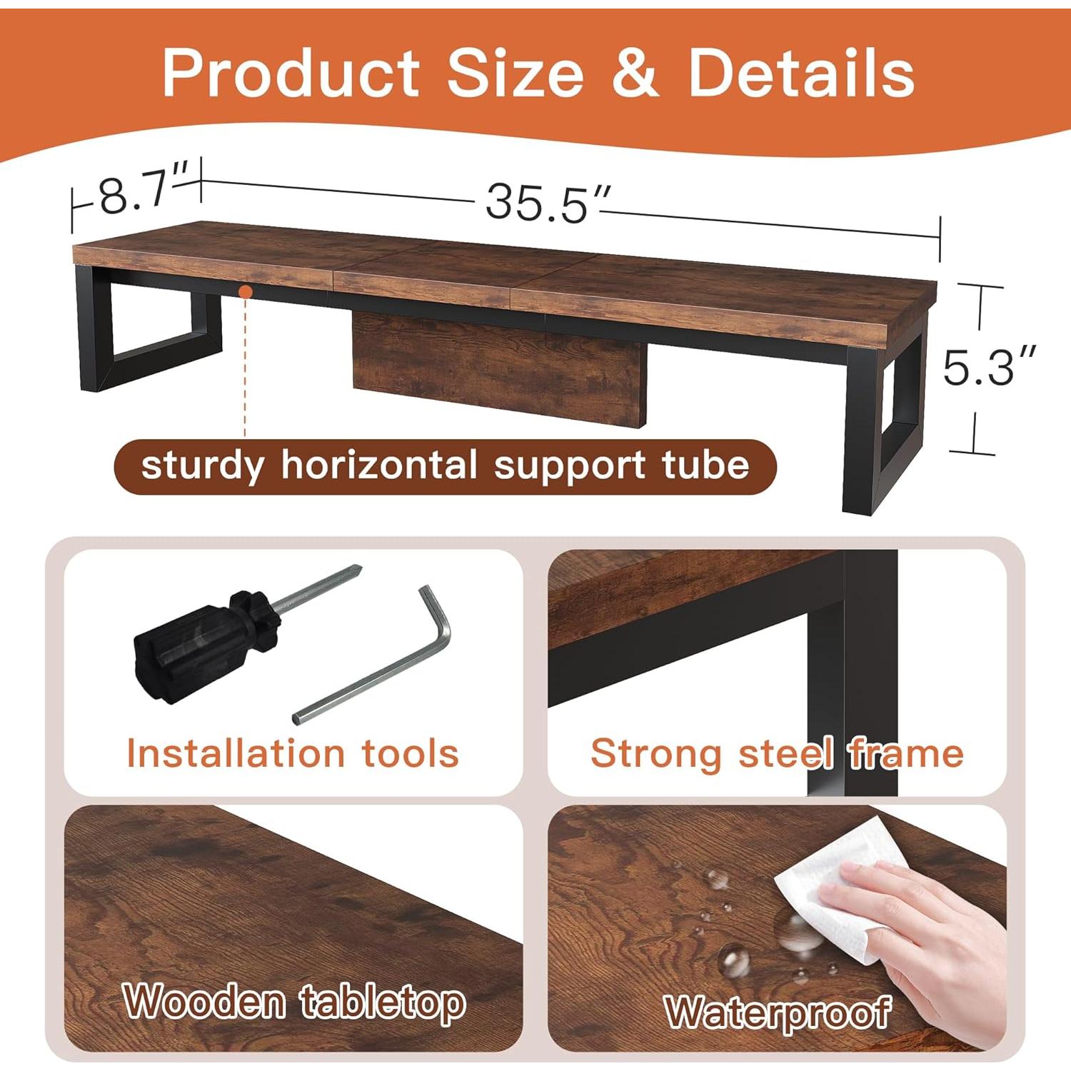 Soporte Doble para Monitor HEWORLIF de Madera y Acero 90cm