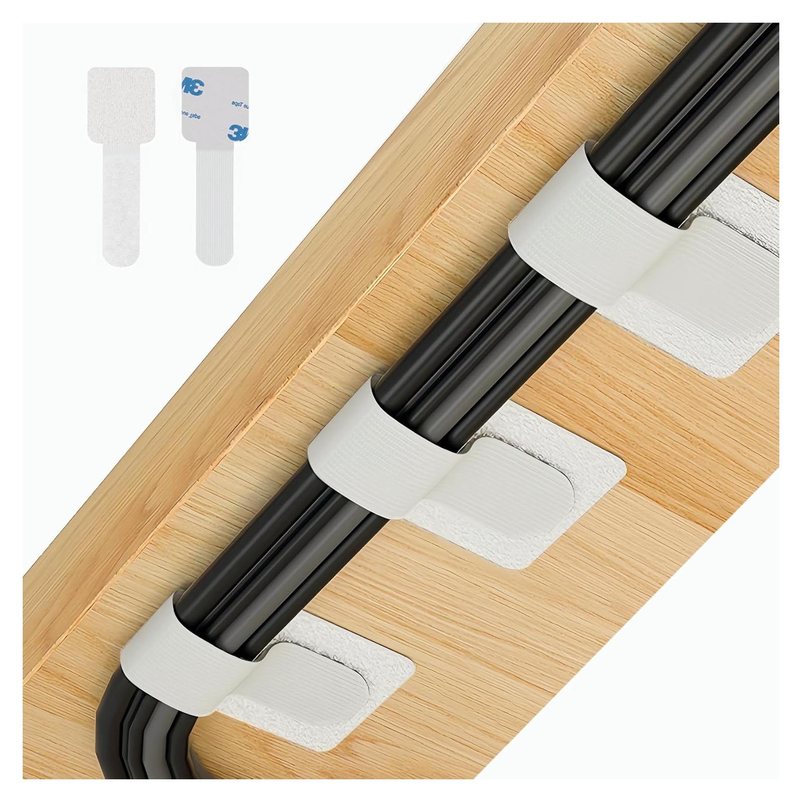 50 Corbatas de Cable Autoadhesivas Abnii Gancho y Bucle Blancas