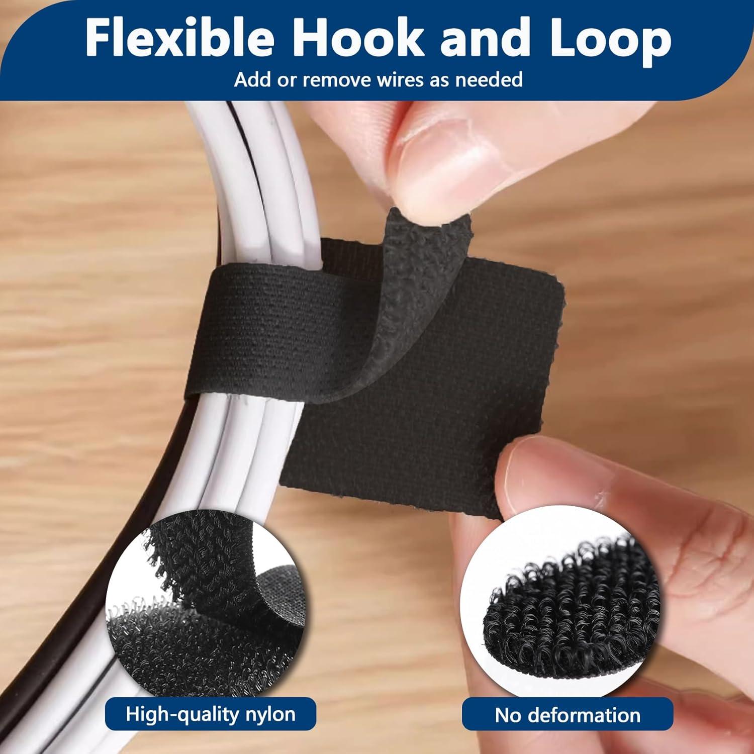 50 Corbatas de Cable Autoadhesivas Abnii Gancho y Bucle Blancas