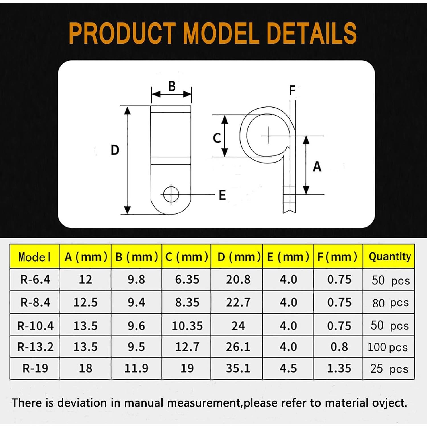 Bigtrans Clips de Alambre de Nylon Tipo R 305 Pcs - 5 Tamaños