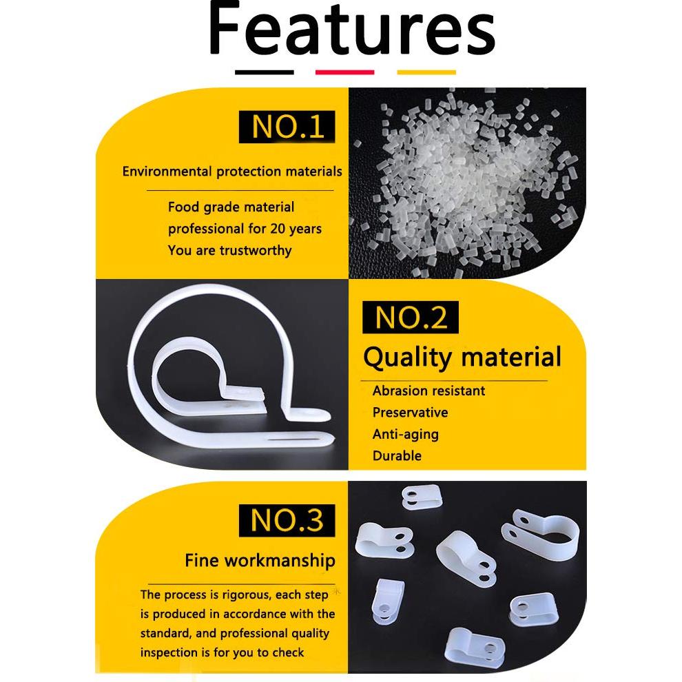 Bigtrans Clips de Alambre de Nylon Tipo R 305 Pcs - 5 Tamaños