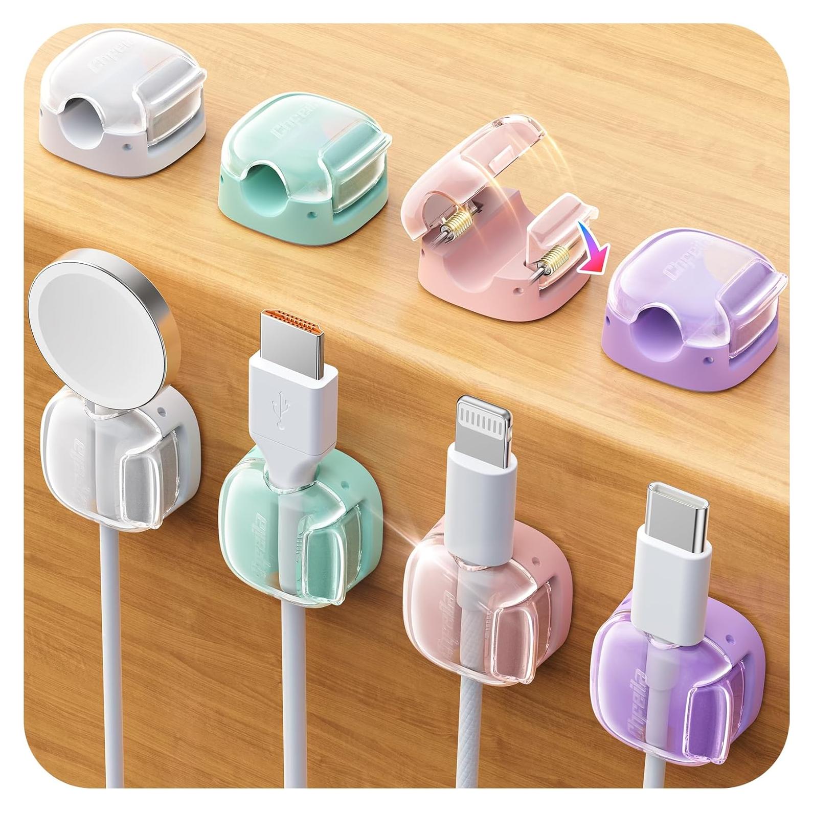 Paquete de 8 Clips Sujetacables Chfeila Doble Resorte Multicolor