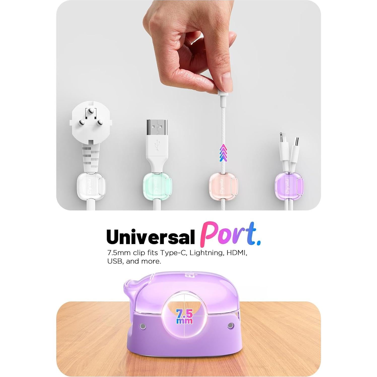 Paquete de 8 Clips Sujetacables Chfeila Doble Resorte Multicolor