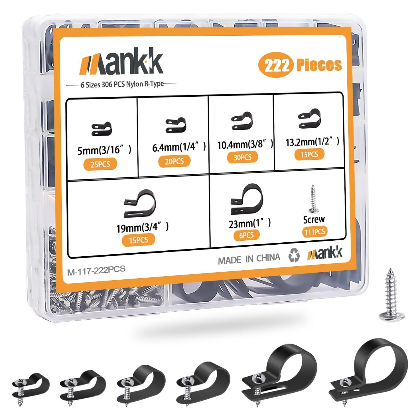 Kit de Clips de Cable R-Type 222 Pcs Mankk con Tornillos