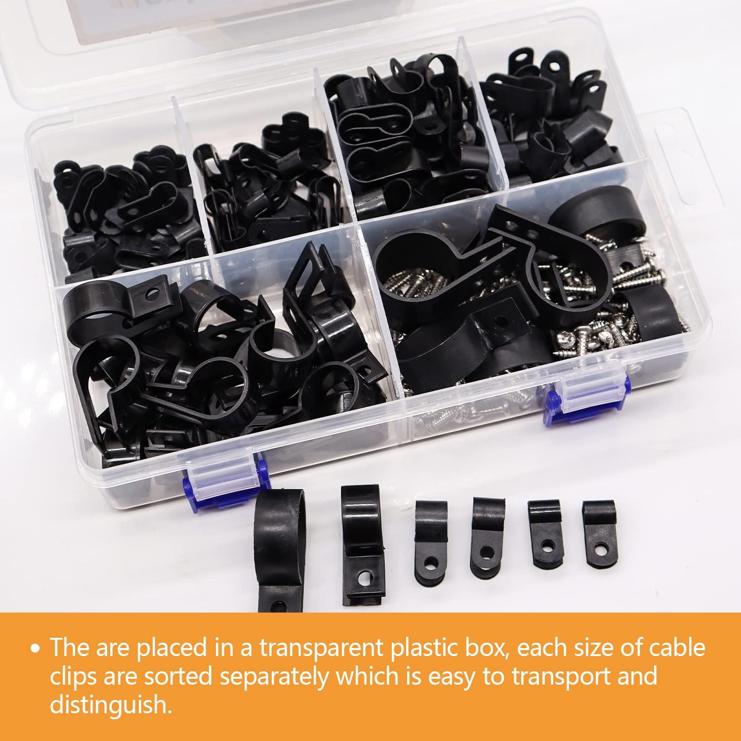 Kit de Clips de Cable Mankk 306 Pcs Nylon Tipo R 6 Tamaños