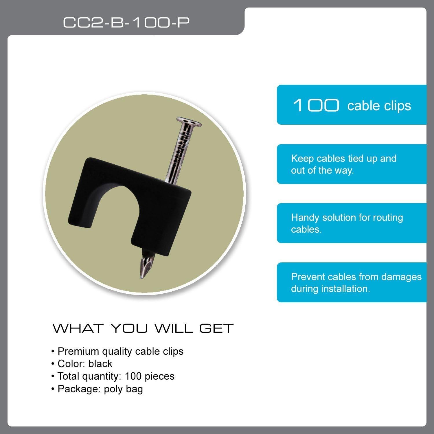 Clips de Cable RG6 QualGear 6mm Negro 100 Piezas