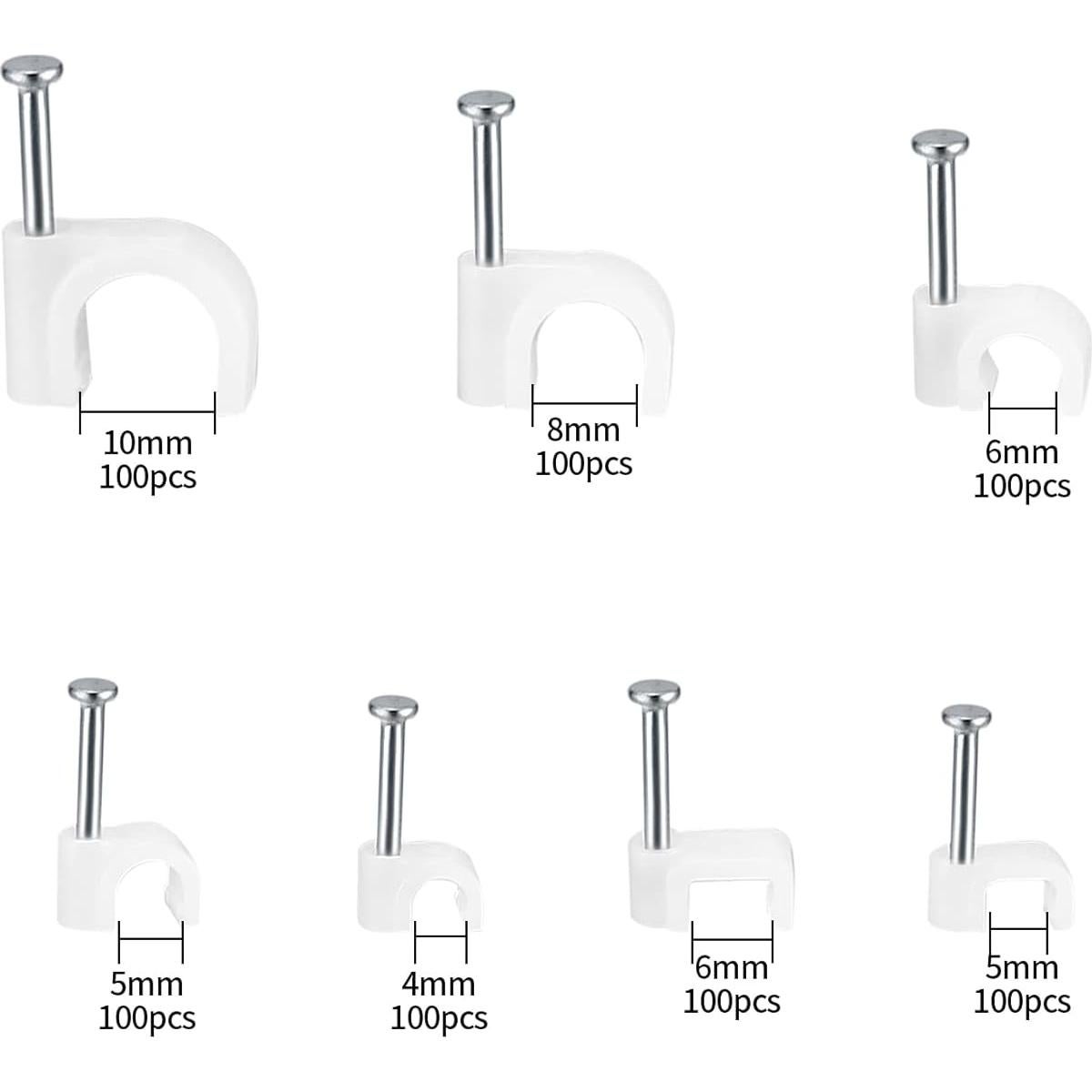 700 Clips de Cable con Clavos de Acero WSLLM - 4mm a 10mm