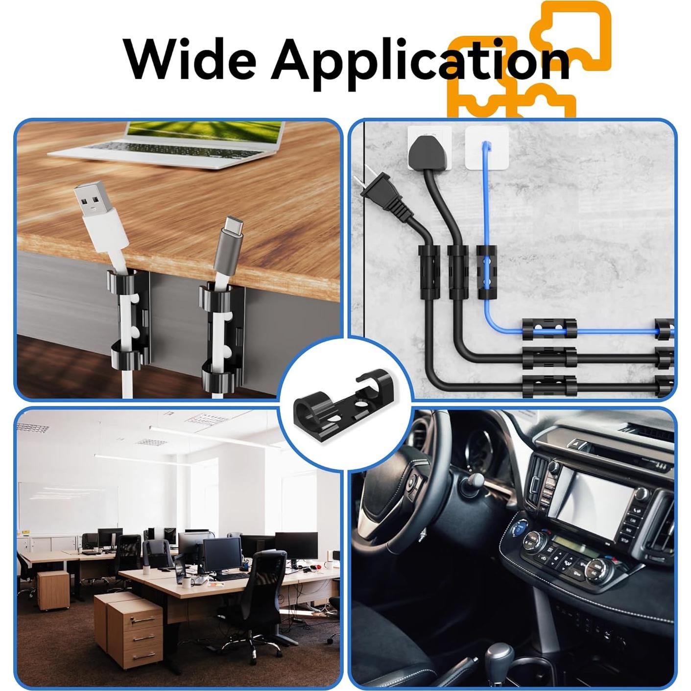 Clips Adhesivos para Cables CableGeeker 50Pcs Negro