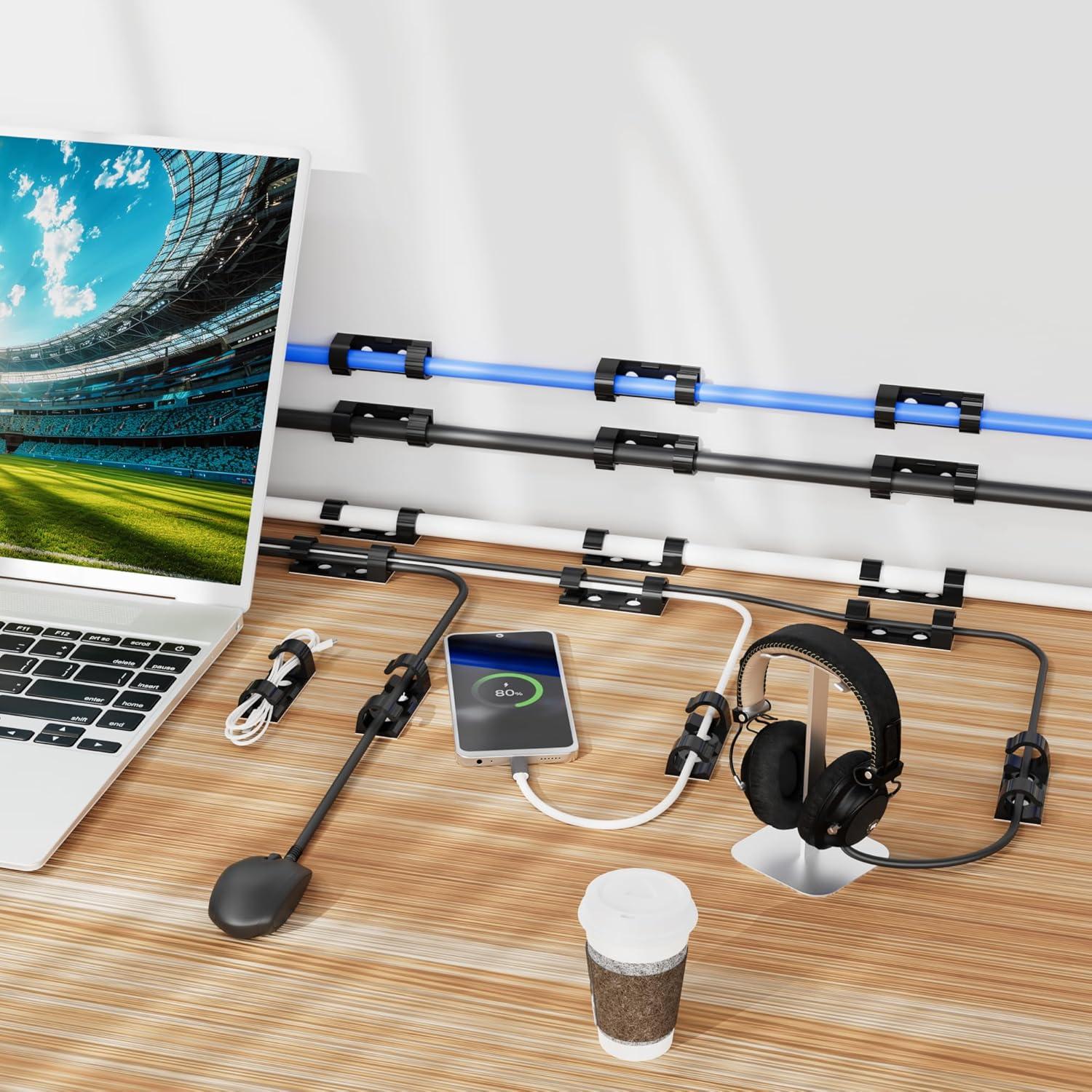 Clips Adhesivos para Cables CableGeeker 50Pcs Negro