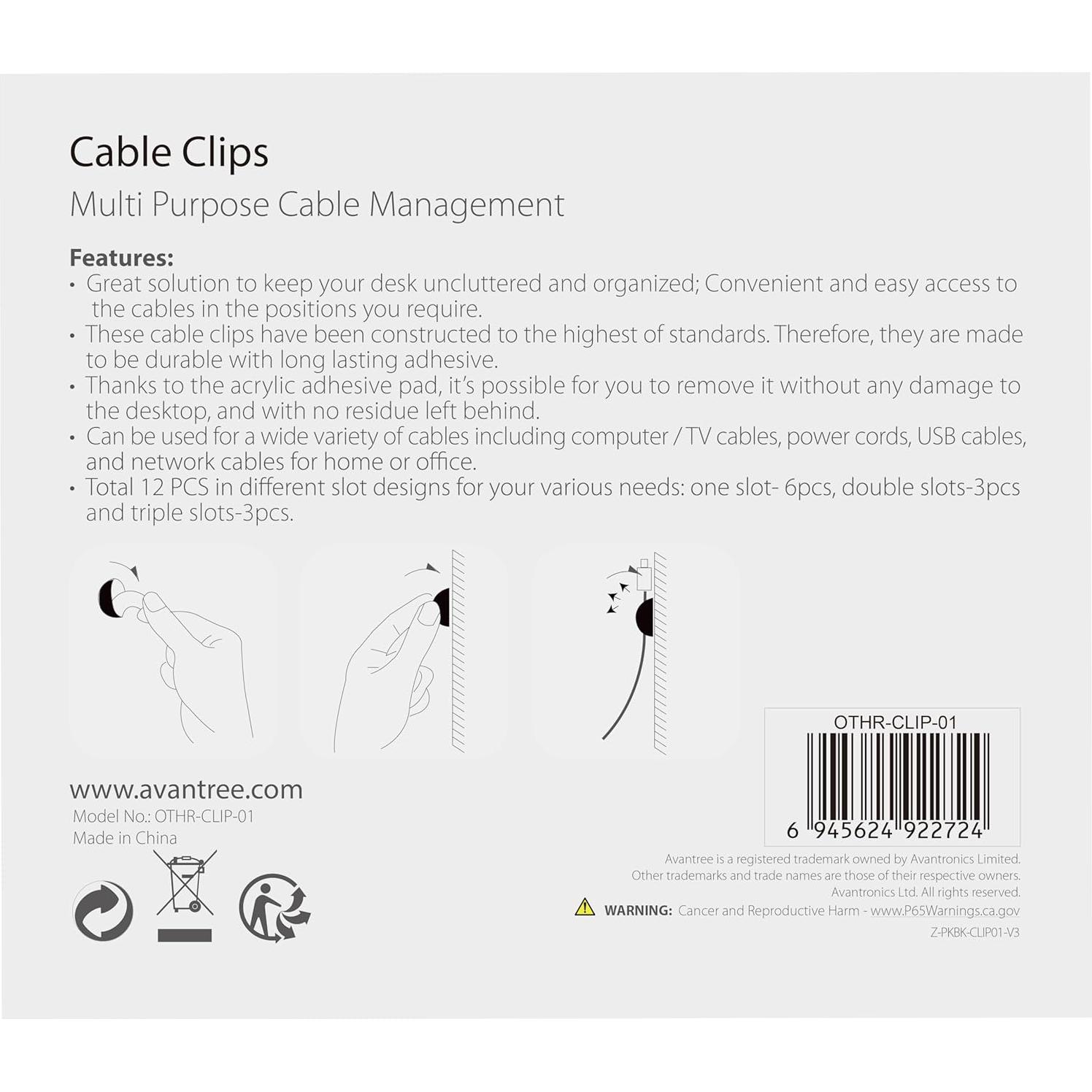 Clips de Cable Avantree 12 Piezas Organizador de Escritorio