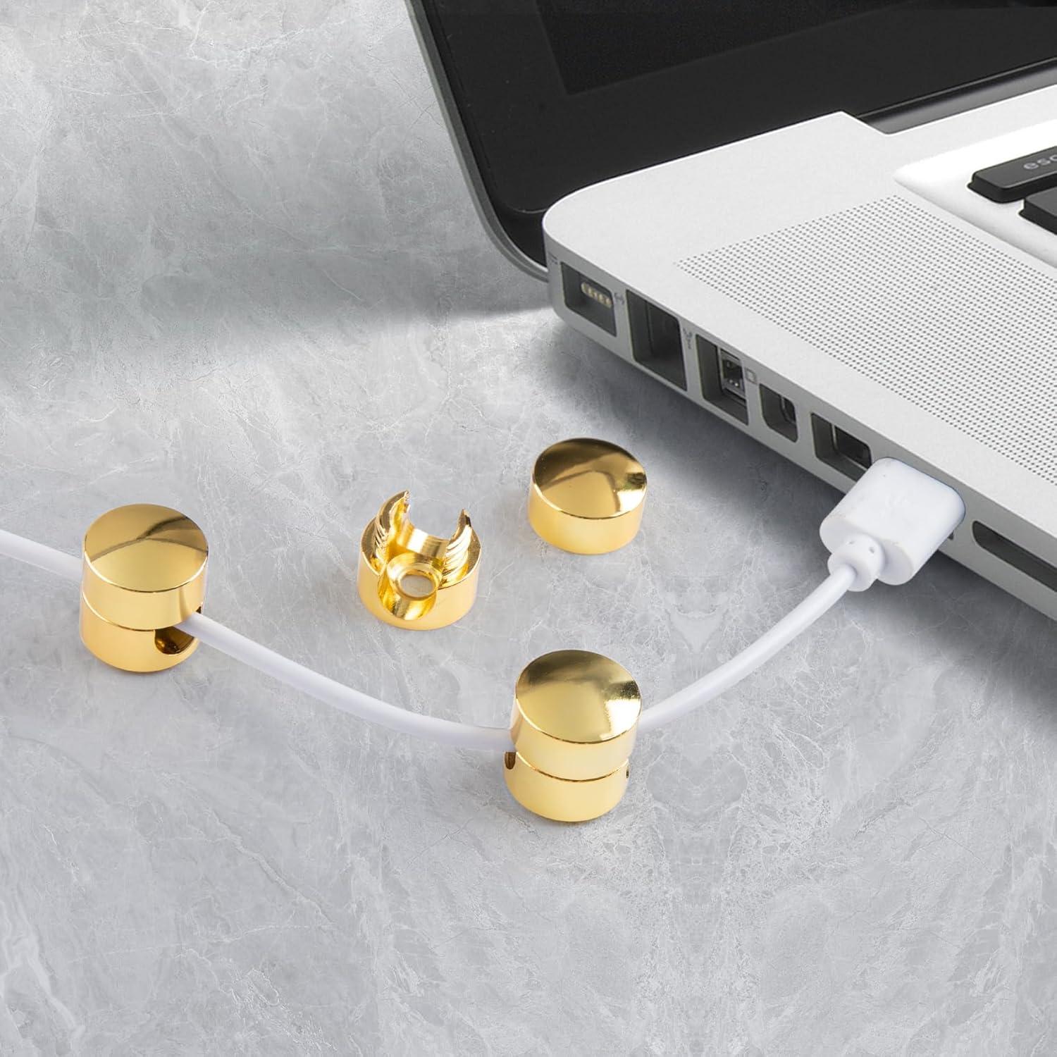 3 Soportes de Cable de Metal BEIQIYA Dorado para Escritorio