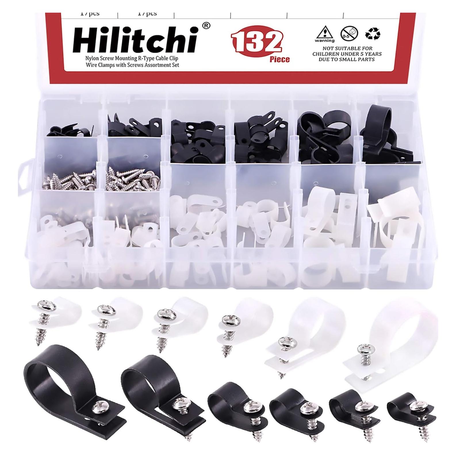 Hilitchi 132 Pcs Abrazaderas de Cable Tipo R Nylon 6-23mm