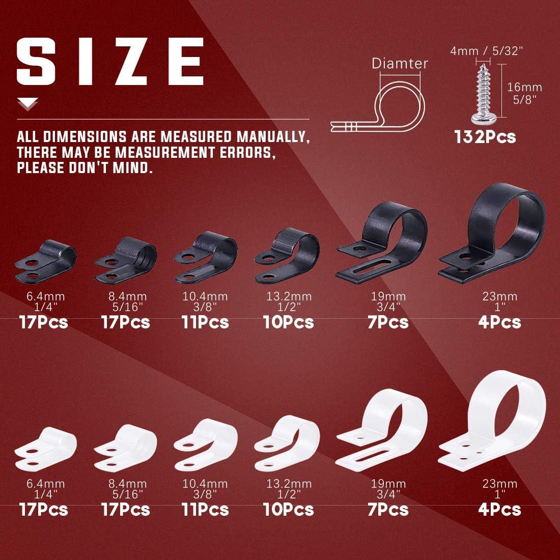 Hilitchi 132 Pcs Abrazaderas de Cable Tipo R Nylon 6-23mm