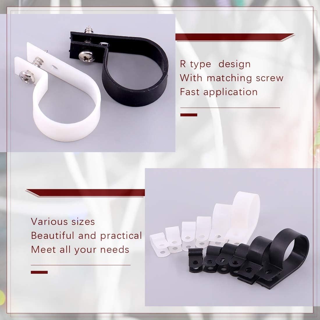 Hilitchi 132 Pcs Abrazaderas de Cable Tipo R Nylon 6-23mm