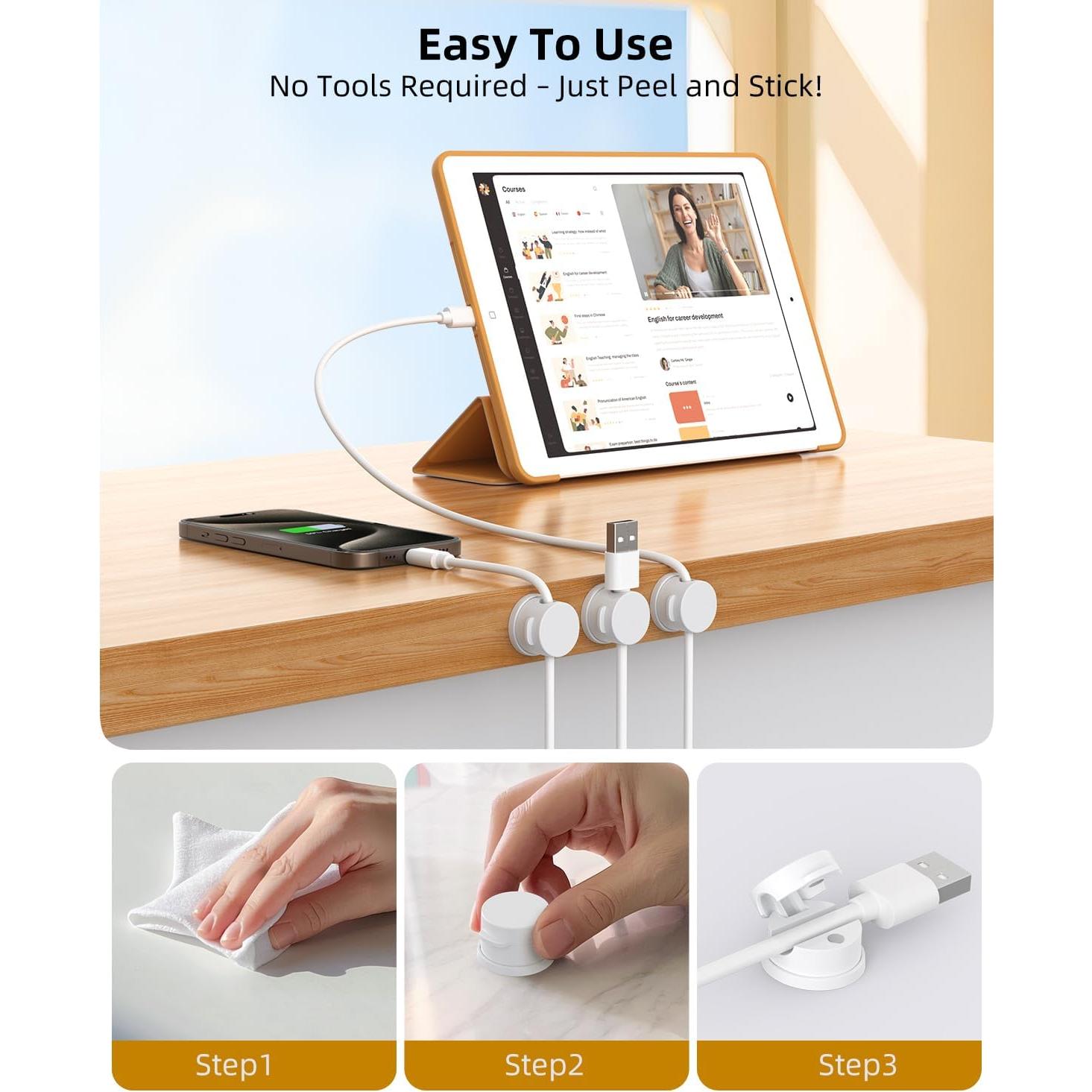 Organizador de Cables INCHOR 8 Pack Adhesivo Blanco